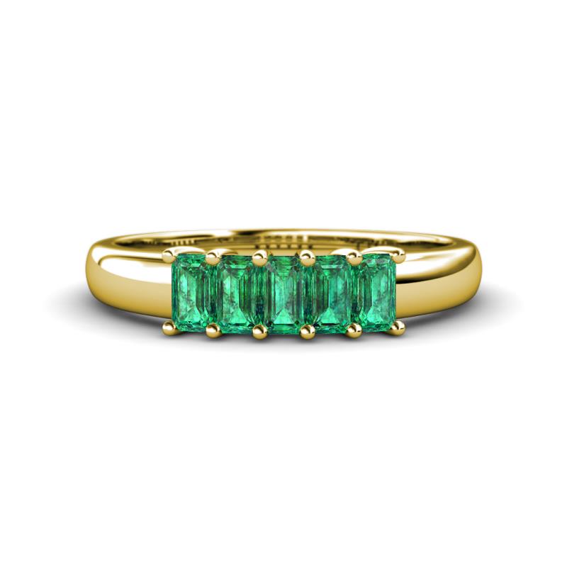 Melina 5x3 mm Emerald Cut Emerald 5 Stone Thick Shank Wedding Band 
