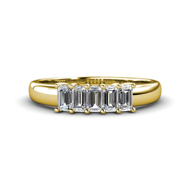 Melina 5x3 mm Emerald Cut Diamond 5 Stone Thick Shank Wedding Band 