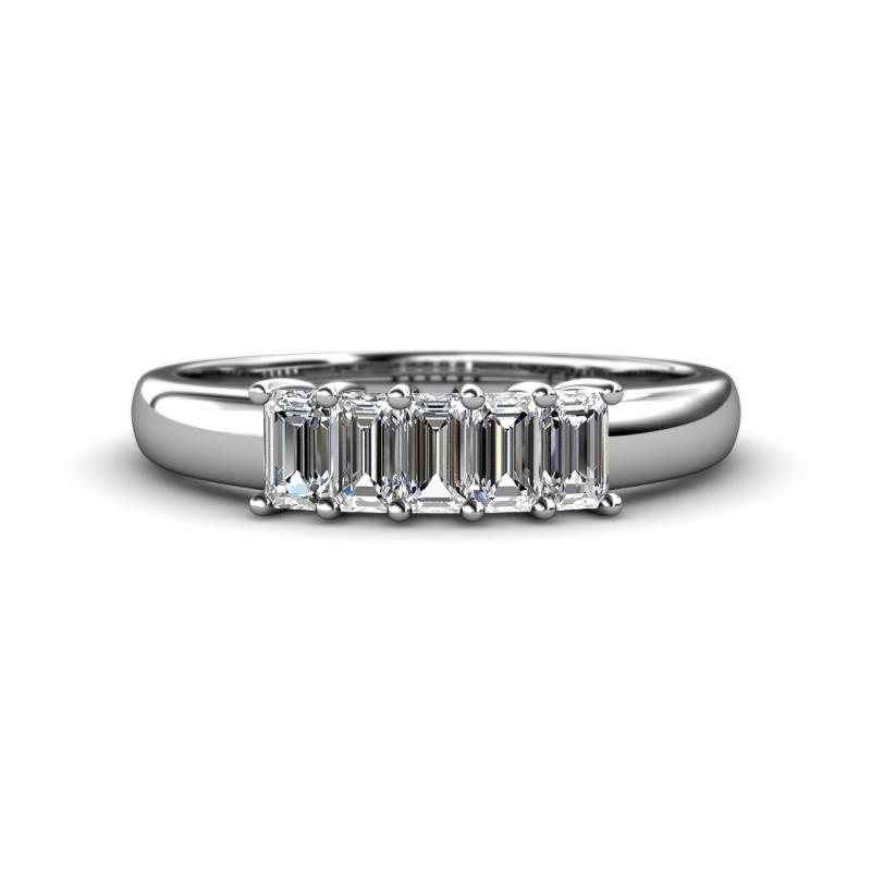 Melina 5x3 mm Emerald Cut Lab Grown Diamond 5 Stone Thick Shank Wedding Band 