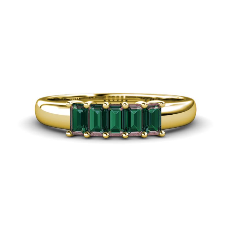 Melina 5x3 mm Emerald Cut Lab Created Alexandrite 5 Stone Thick Shank Wedding Band 