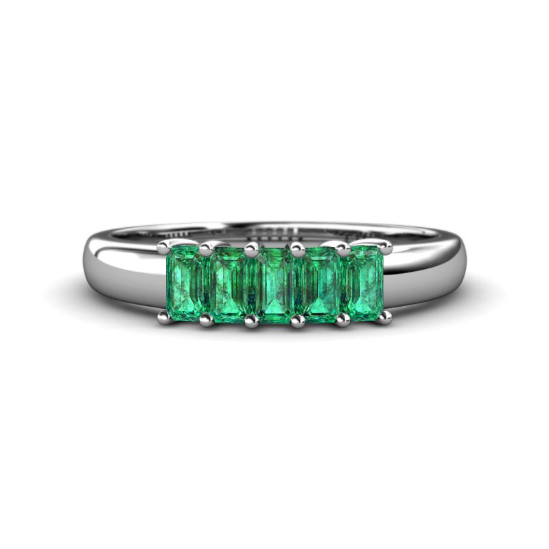 Melina 5x3 mm Emerald Cut Emerald 5 Stone Thick Shank Wedding Band 