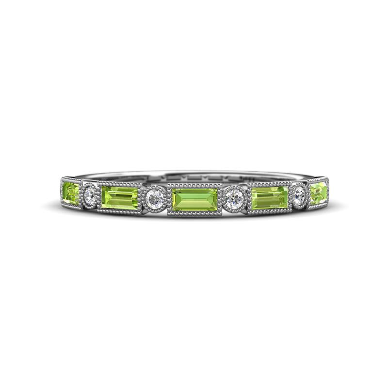 kelli Baguette Peridot and Round Lab Grown Diamond Milgrain 11 Stone Wedding Band 