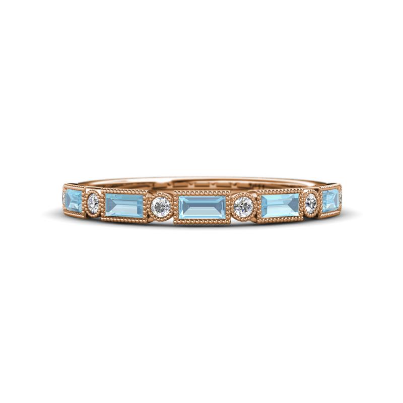 kelli Baguette Aquamarine and Round Lab Grown Diamond Milgrain 11 Stone Wedding Band 