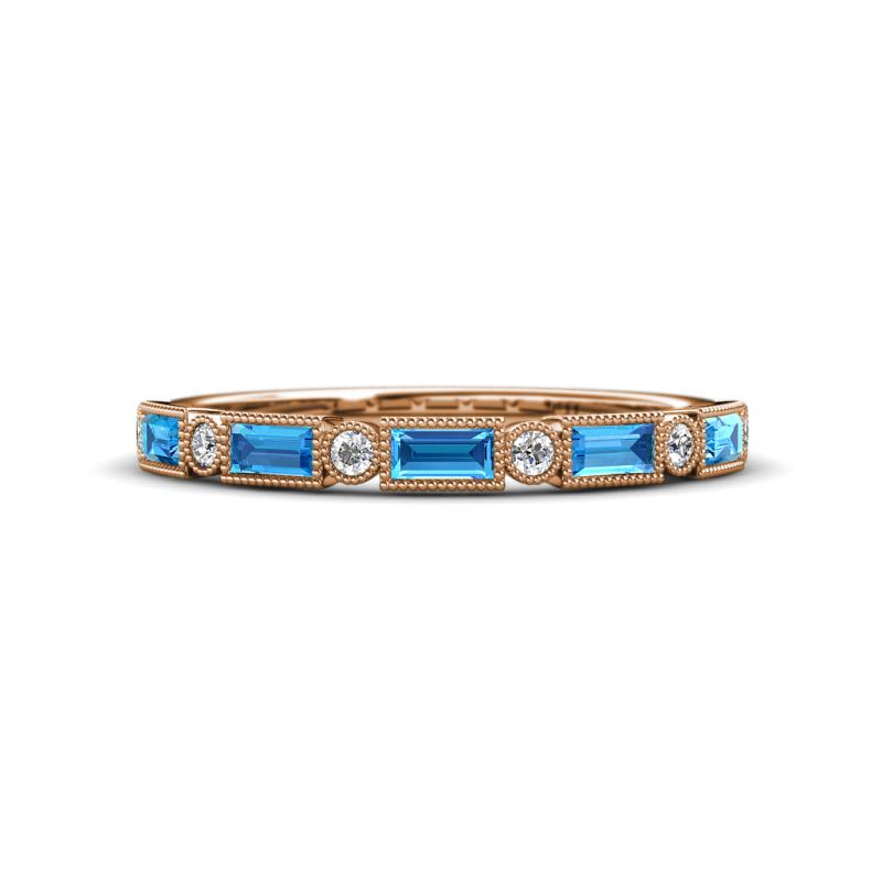 kelli Baguette Blue Topaz and Round Lab Grown Diamond Milgrain 11 Stone Wedding Band 