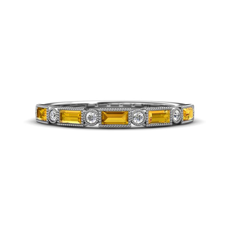 kelli Baguette Citrine and Round Lab Grown Diamond Milgrain 11 Stone Wedding Band 