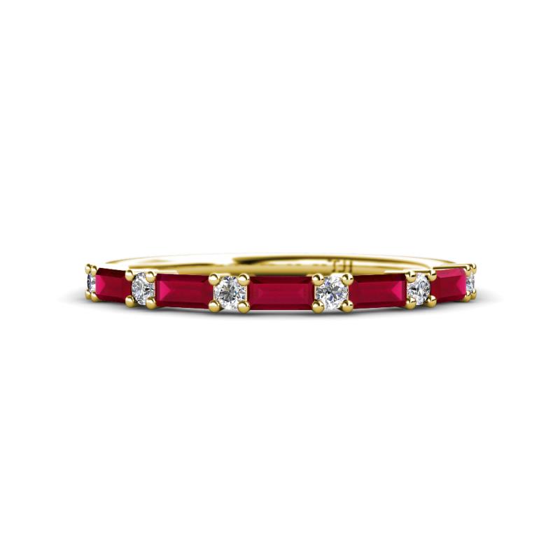 Sarah Baguette Ruby and Round Lab Grown Diamond Wedding Band 