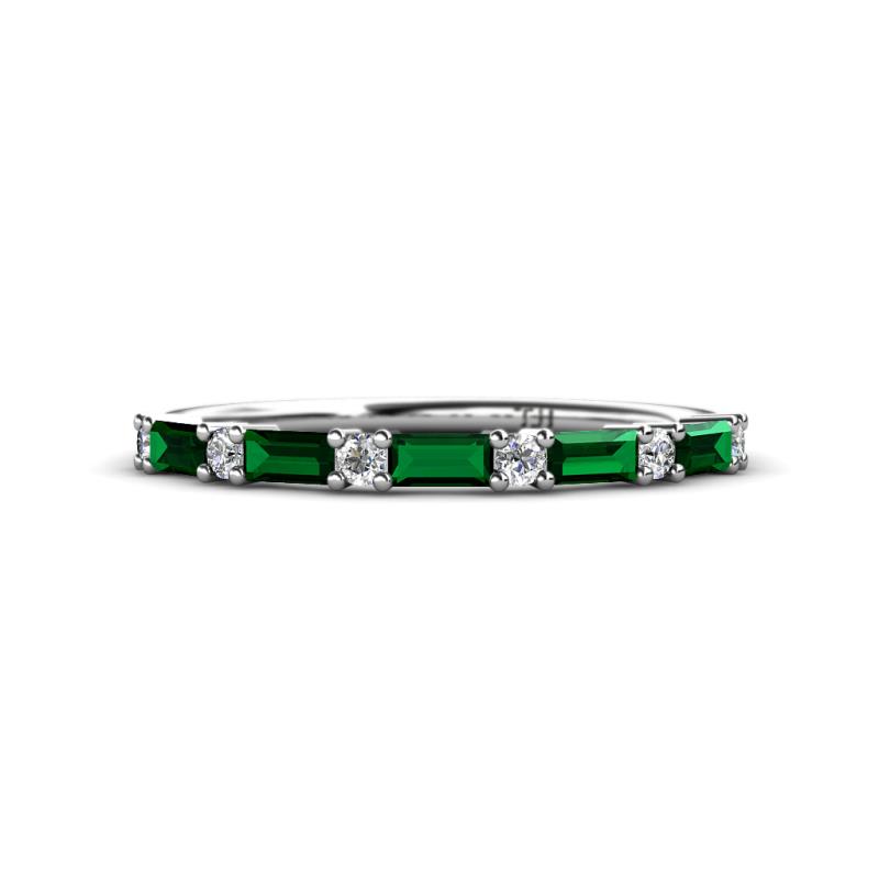 Sarah Baguette Lab Created Emerald and Round Lab Grown Diamond Wedding Band 