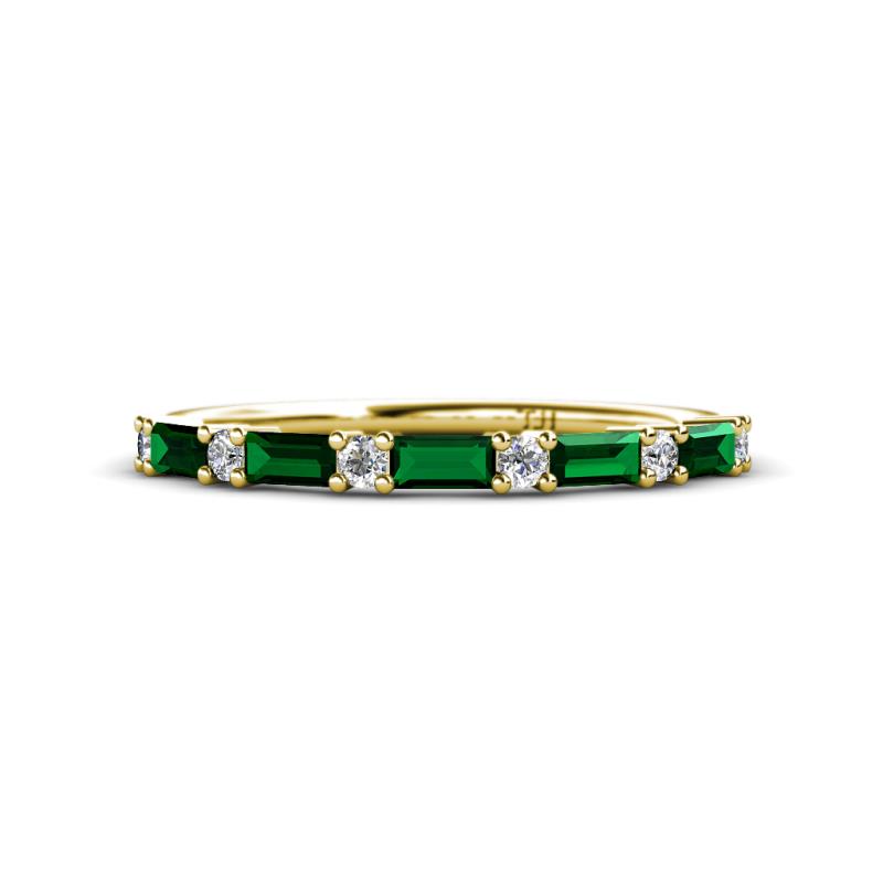 Sarah Baguette Lab Created Emerald and Round Lab Grown Diamond Wedding Band 