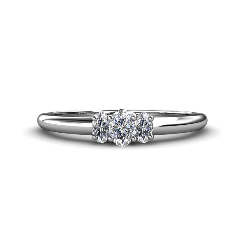 Louisa 0.94 ctw IGI Certified Lab Grown Diamond Oval Cut (6x4 mm) Trellis Three Stone Engagement Ring 