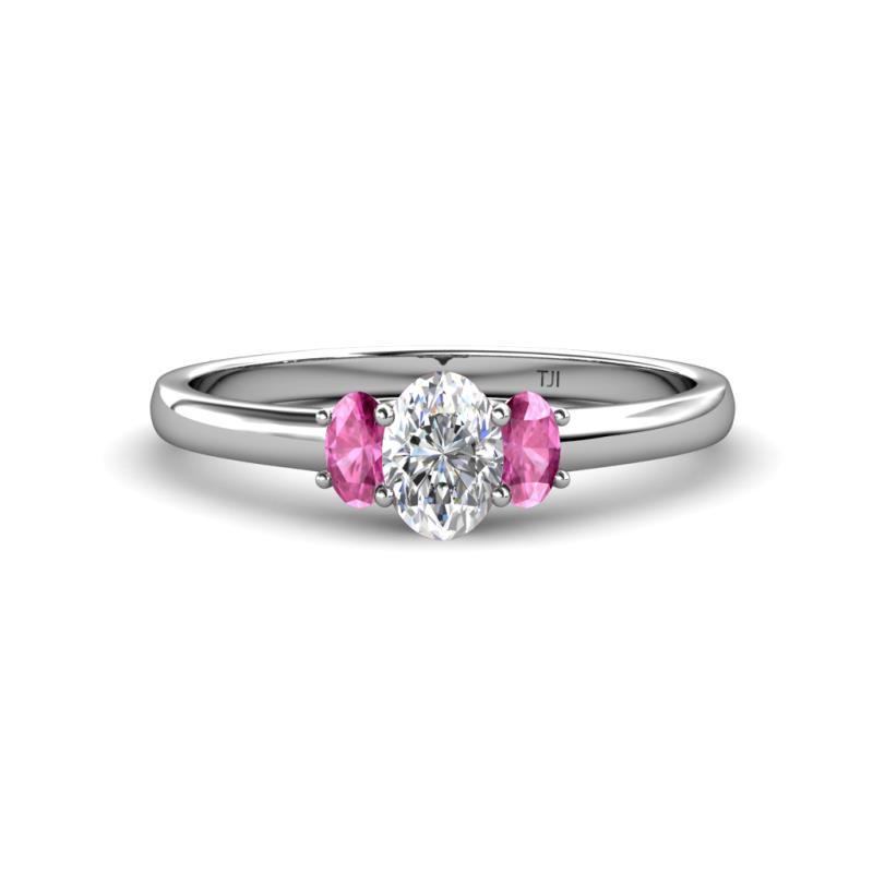Gemma 1.35 ctw GIA Certified Natural Diamond Oval Cut (7x5 mm) and Pink Sapphire Trellis Three Stone Engagement Ring 