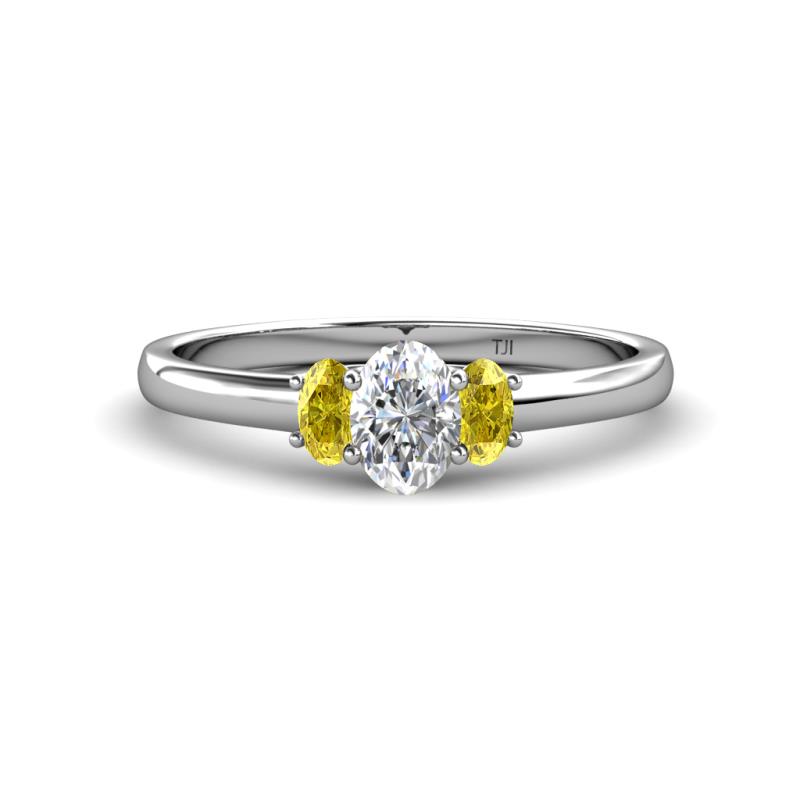 Gemma 1.35 ctw GIA Certified Natural Diamond Oval Cut (7x5 mm) and Yellow Sapphire Trellis Three Stone Engagement Ring 