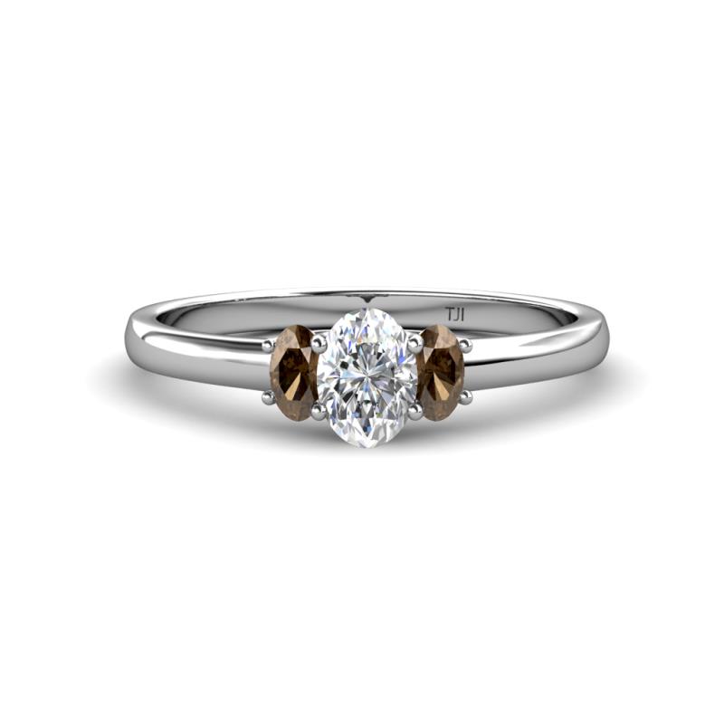 Gemma 1.25 ctw GIA Certified Natural Diamond Oval Cut (7x5 mm) and Smoky Quartz Trellis Three Stone Engagement Ring 