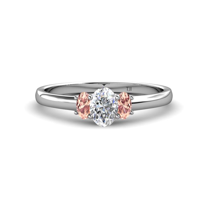 Gemma 1.25 ctw GIA Certified Natural Diamond Oval Cut (7x5 mm) and Morganite Trellis Three Stone Engagement Ring 