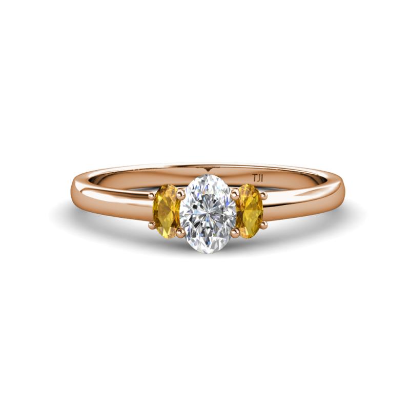 Gemma 1.19 ctw GIA Certified Natural Diamond Oval Cut (7x5 mm) and Citrine Trellis Three Stone Engagement Ring 