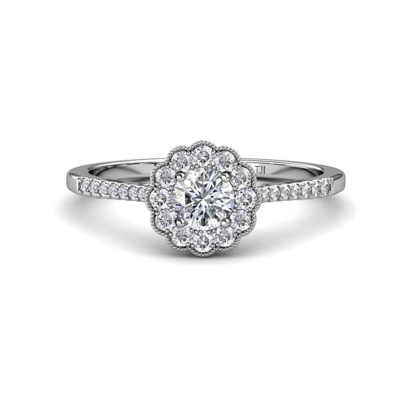 Caline Desire Round Diamond Floral Halo Engagement Ring 
