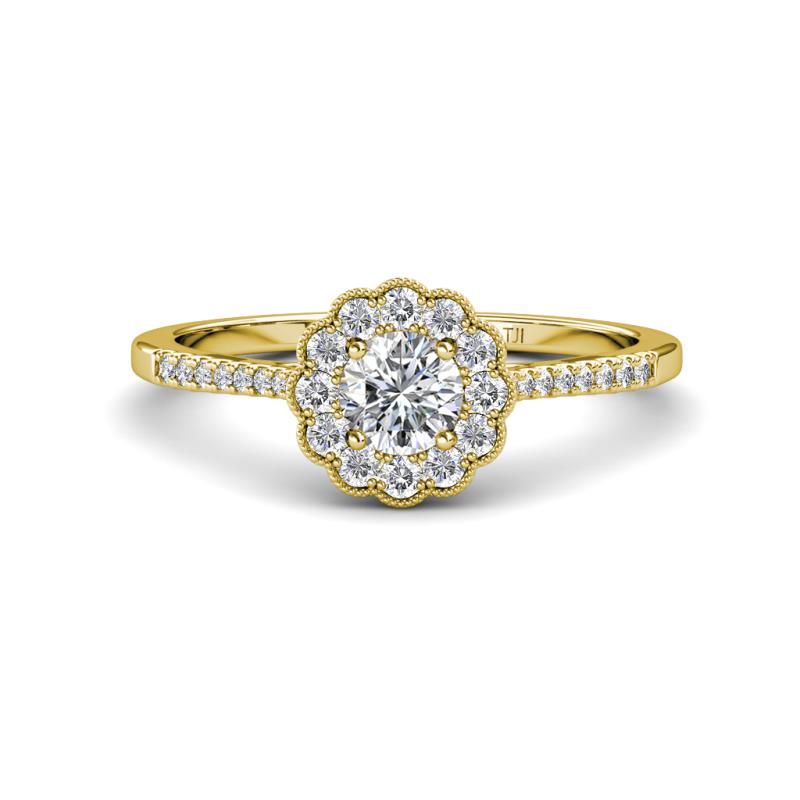 Caline Desire Round Lab Grown Diamond and Natural Diamond Floral Halo Engagement Ring 