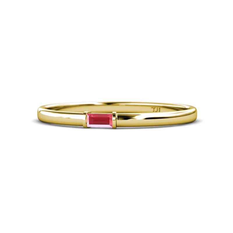 Riley Bold 4x2 mm Baguette Pink Tourmaline Minimalist Solitaire Promise Ring 