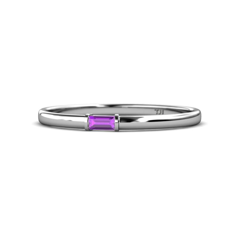 Riley Bold 4x2 mm Baguette Amethyst Minimalist Solitaire Promise Ring 