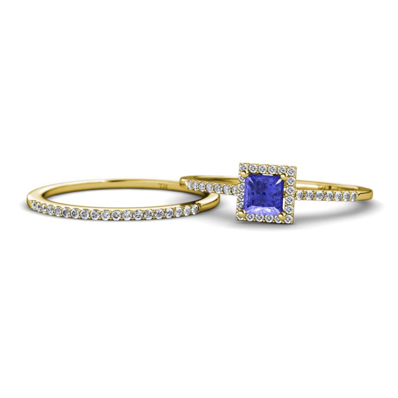 Junia 5.50 mm Princess Cut Tanzanite and Round Diamond Bridal Set Ring 