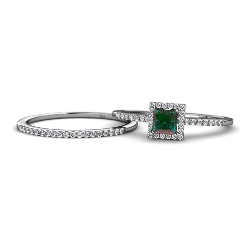 Junia 5.50 mm Princess Cut Lab Created Created Alexandrite and Round Diamond Bridal Set Ring 