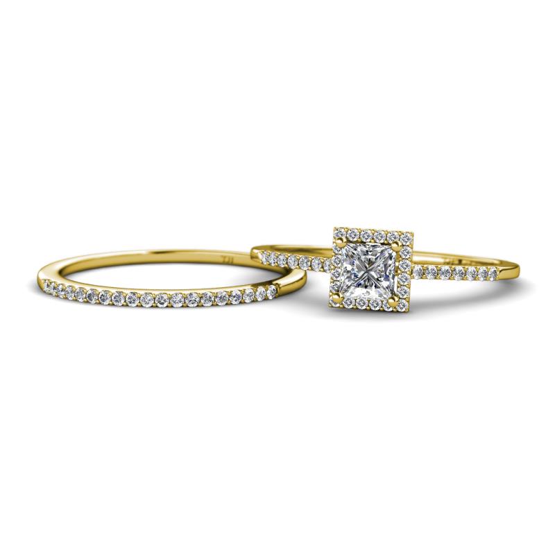 Junia 5.50 mm Princess Cut Moissanite and Round Diamond Bridal Set Ring 