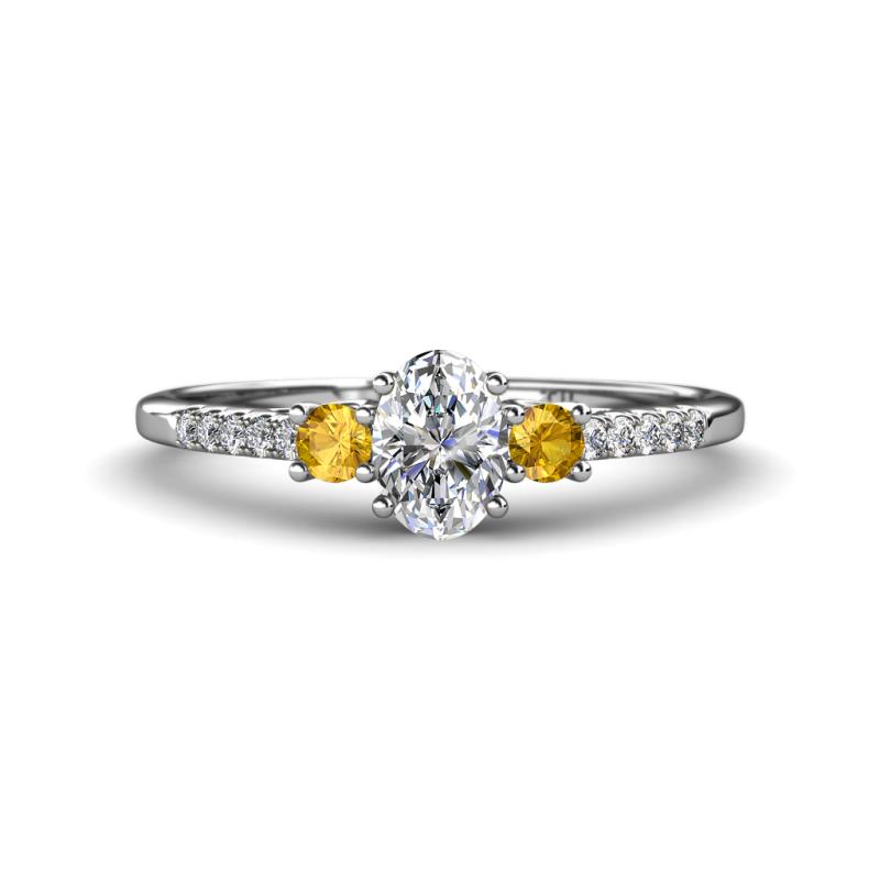 Arista Classic Oval Cut Diamond and Round Citrine Three Stone Engagement Ring 