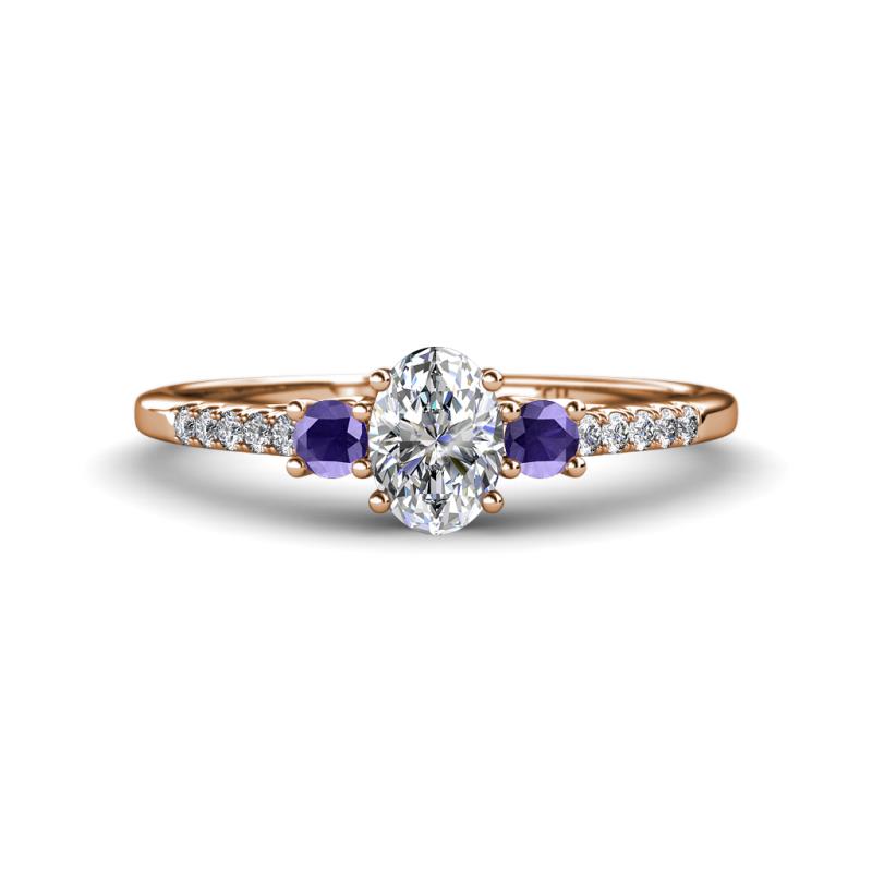Arista Classic Oval Cut Diamond and Round Iolite Three Stone Engagement Ring 