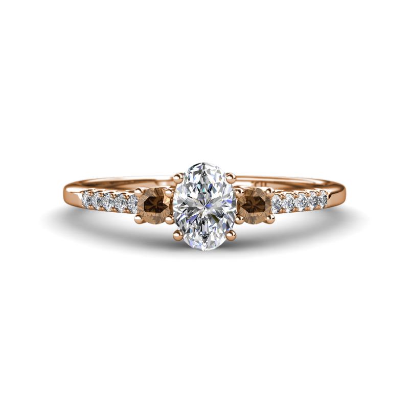 Arista Classic Oval Cut Diamond and Round Smoky Quartz Three Stone Engagement Ring 