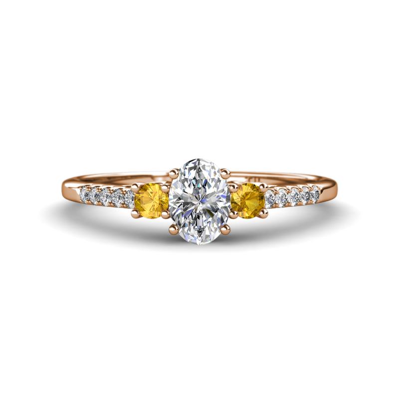 Arista Classic Oval Cut Lab Grown Diamond and Round Citrine Three Stone Engagement Ring 