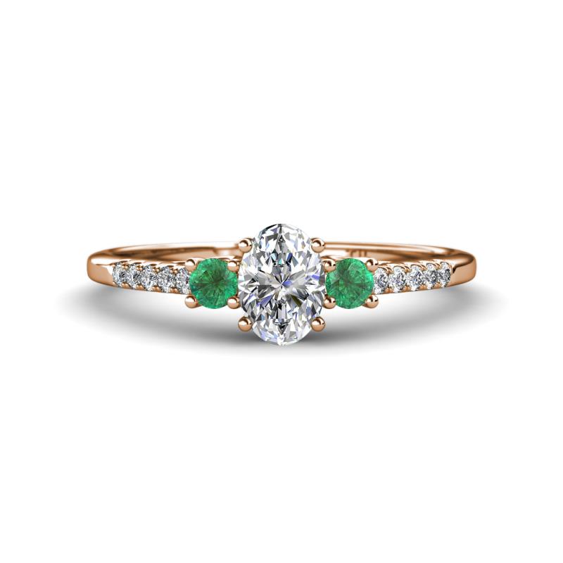Arista Classic Oval Cut Lab Grown Diamond and Round Emerald Three Stone Engagement Ring 