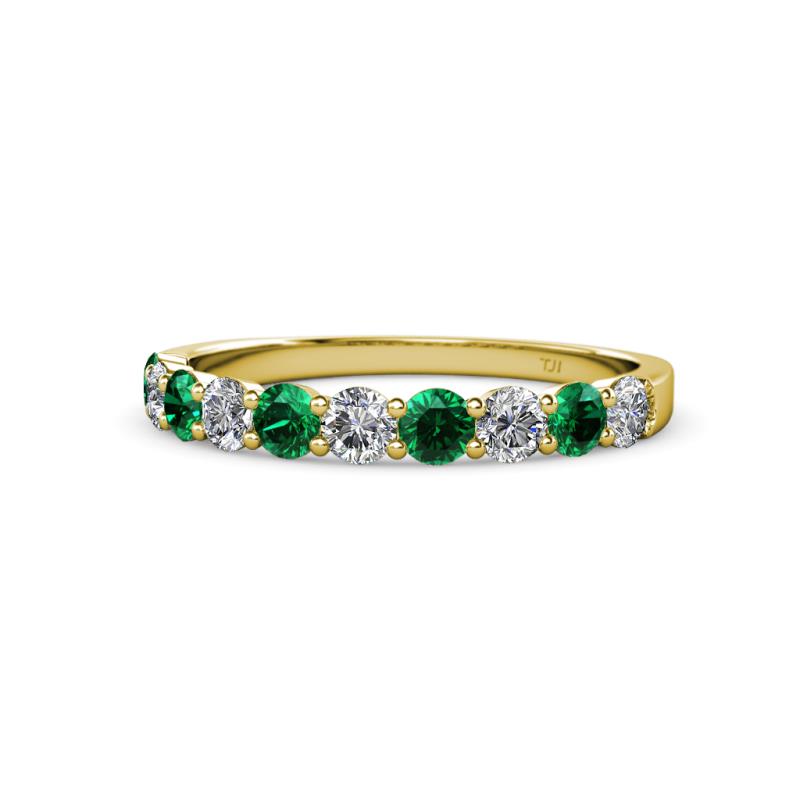 Clara 3.00 mm Emerald and Lab Grown Diamond 10 Stone Wedding Band 