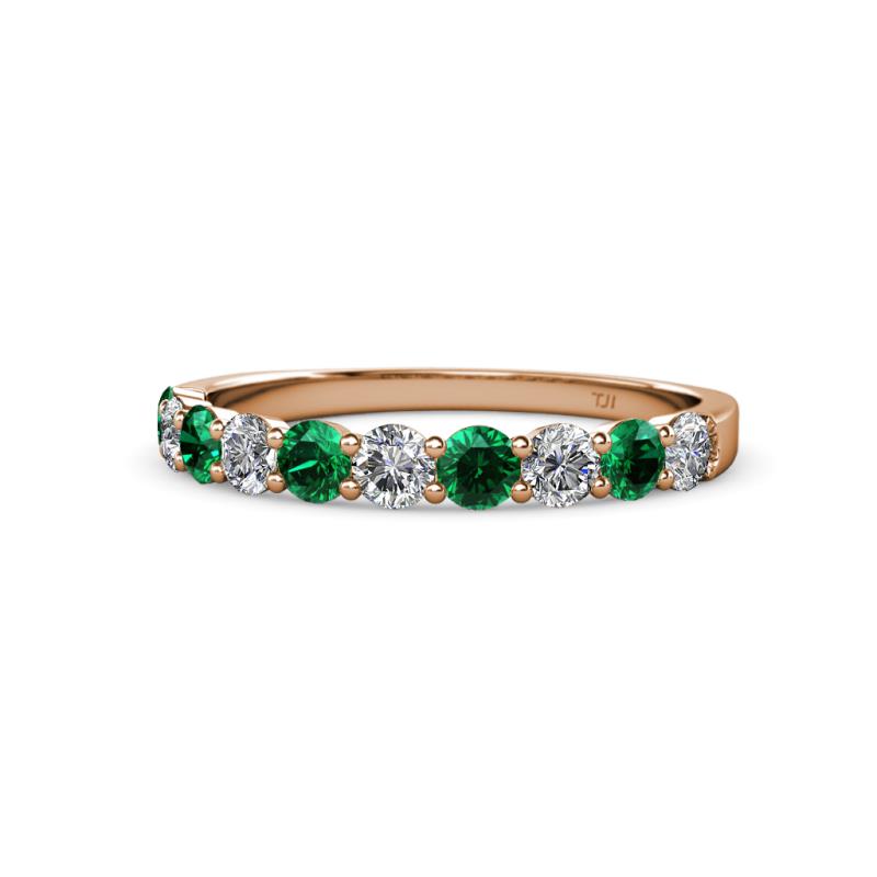Clara 3.00 mm Emerald and Lab Grown Diamond 10 Stone Wedding Band 
