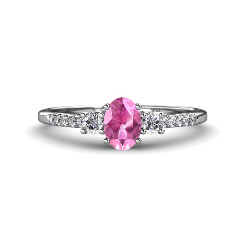 Arista Classic Oval Cut Pink Sapphire and Round Diamond Three Stone Engagement Ring 