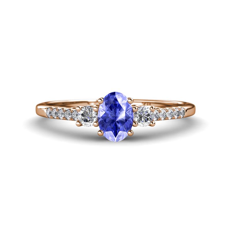 Arista Classic Oval Cut Tanzanite and Round Diamond Three Stone Engagement Ring 