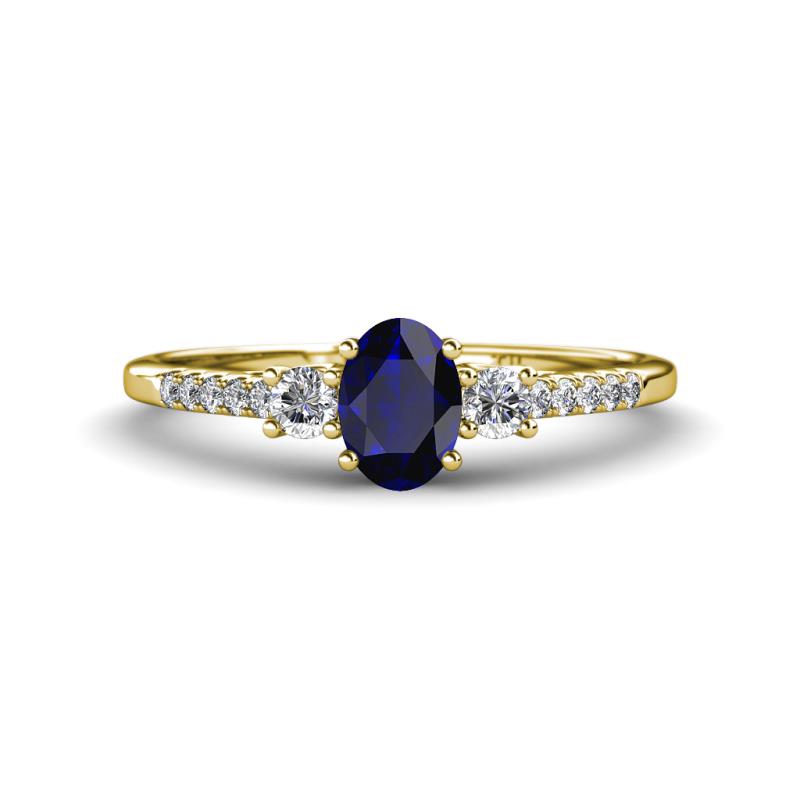 Arista Classic Oval Cut Blue Sapphire and Round Diamond Three Stone Engagement Ring 