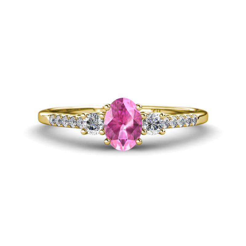 Arista Classic Oval Cut Pink Sapphire and Round Diamond Three Stone Engagement Ring 