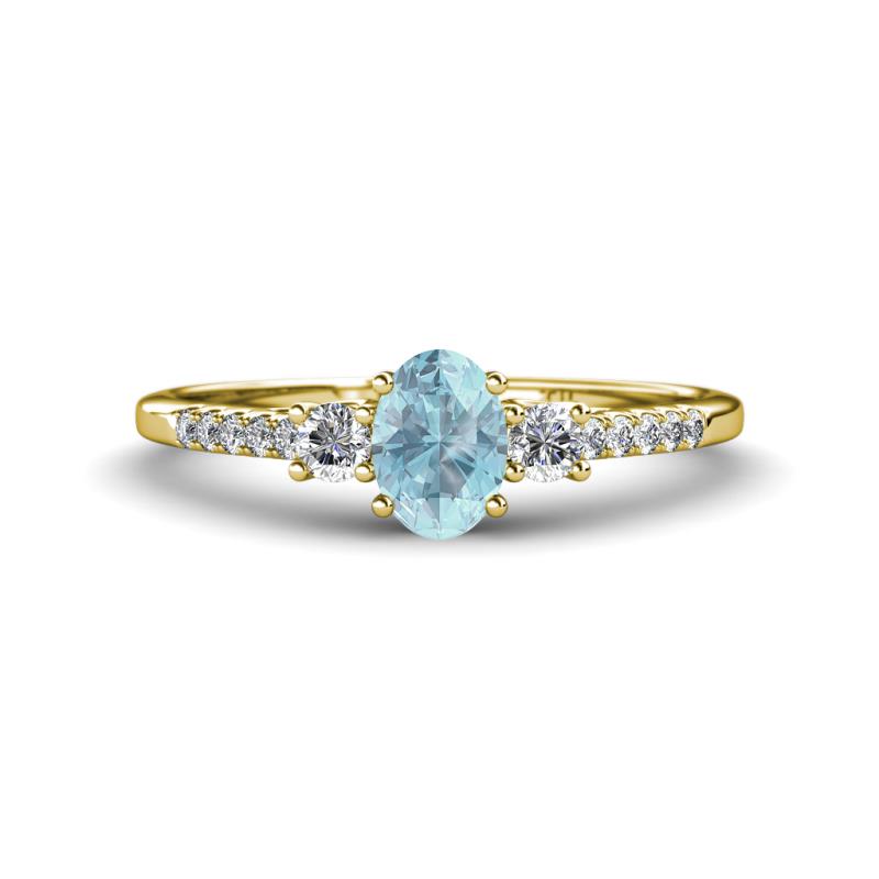Arista Classic Oval Cut Aquamarine and Round Diamond Three Stone Engagement Ring 