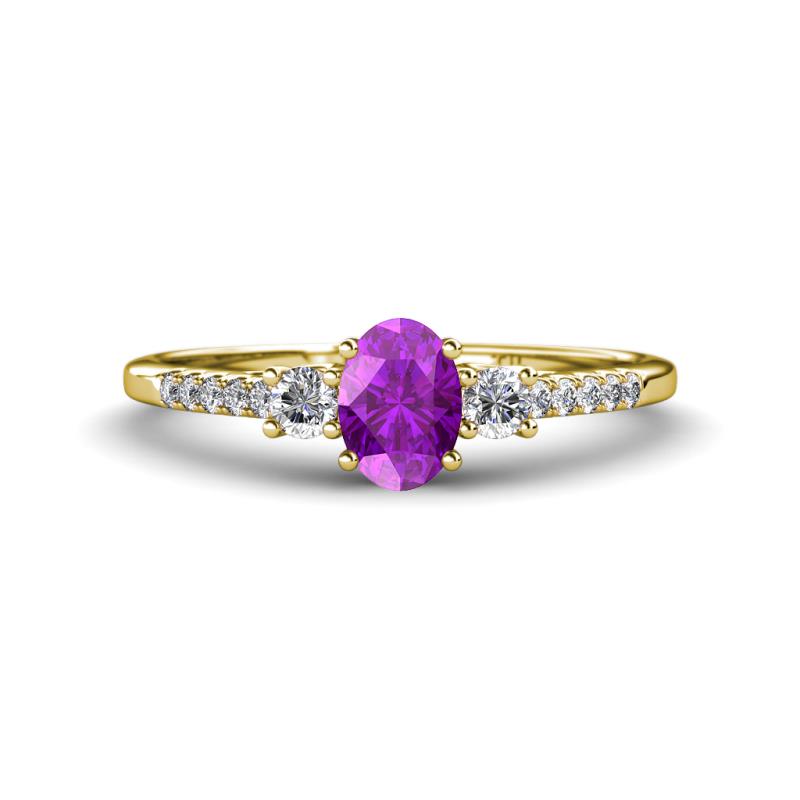 Arista Classic Oval Cut Amethyst and Round Diamond Three Stone Engagement Ring 