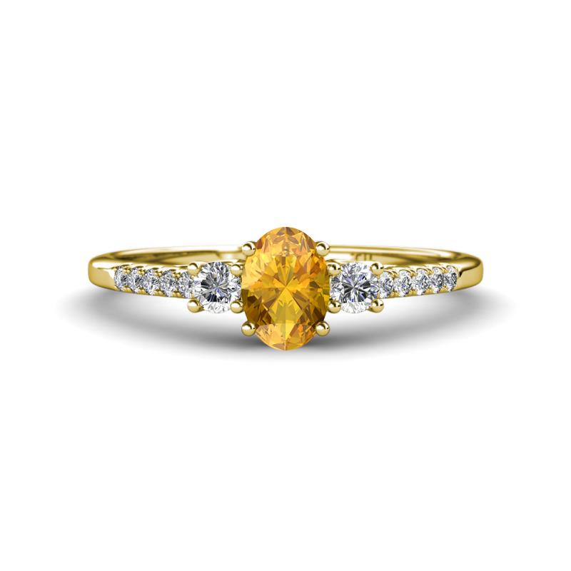 Arista Classic Oval Cut Citrine and Round Diamond Three Stone Engagement Ring 