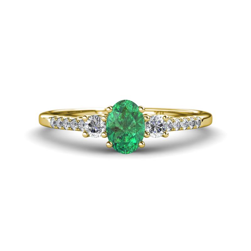 Arista Classic Oval Cut Emerald and Round Diamond Three Stone Engagement Ring 