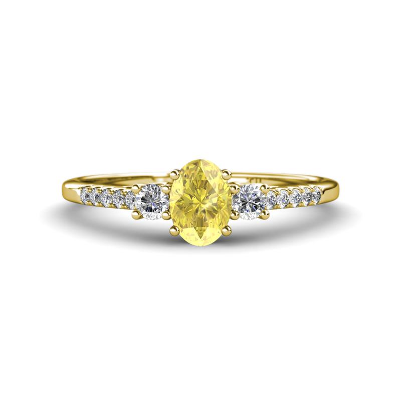 Arista Classic Oval Cut Yellow Sapphire and Round Diamond Three Stone Engagement Ring 