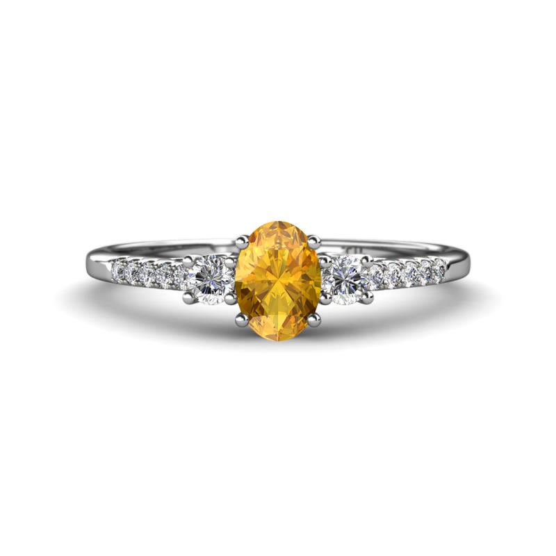 Arista Classic Oval Cut Citrine and Round Diamond Three Stone Engagement Ring 