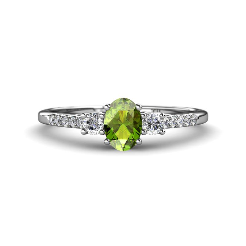 Arista Classic Oval Cut Peridot and Round Diamond Three Stone Engagement Ring 