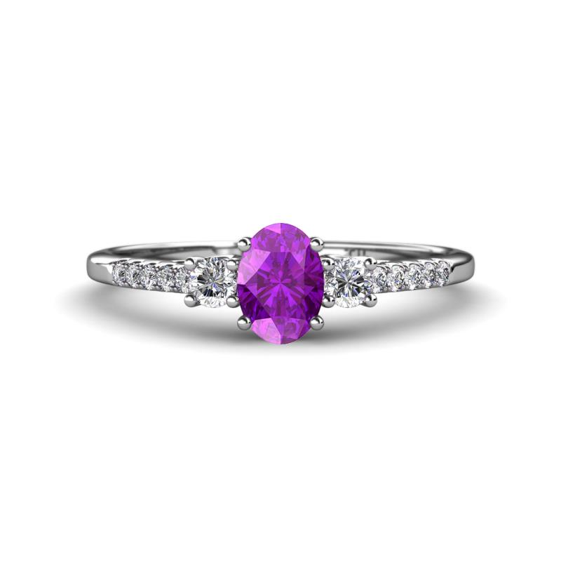 Arista Classic Oval Cut Amethyst and Round Diamond Three Stone Engagement Ring 