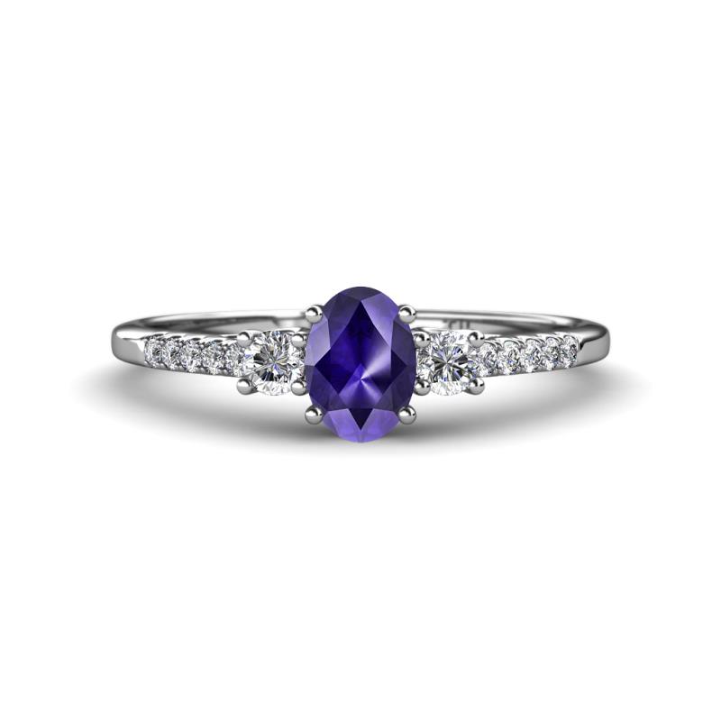 Arista Classic Oval Cut Iolite and Round Diamond Three Stone Engagement Ring 