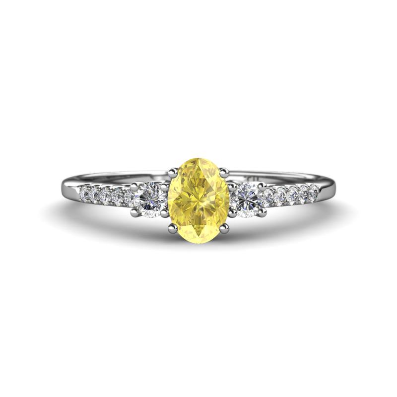 Arista Classic Oval Cut Yellow Sapphire and Round Diamond Three Stone Engagement Ring 
