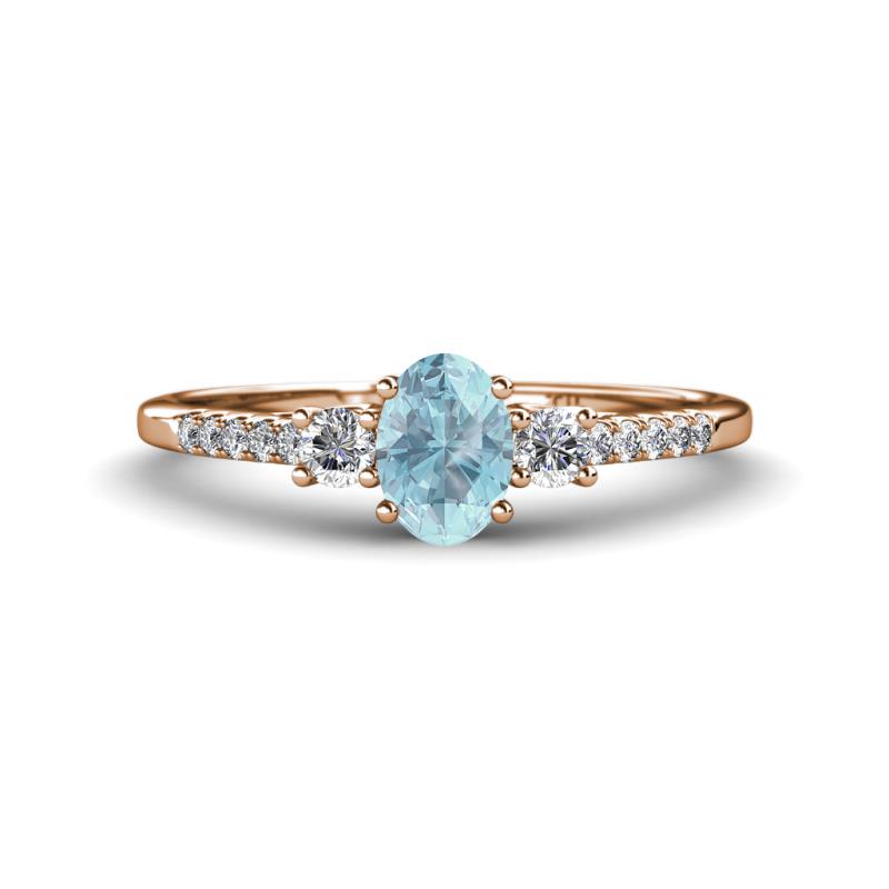 Arista Classic Oval Cut Aquamarine and Round Diamond Three Stone Engagement Ring 