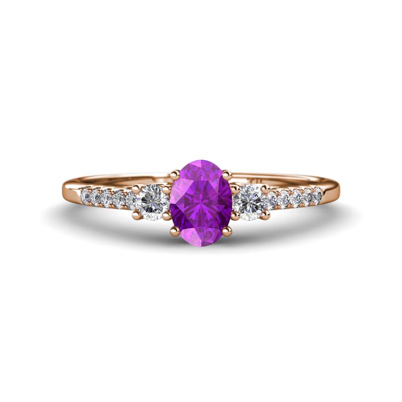 Arista Classic Oval Cut Amethyst and Round Diamond Three Stone Engagement Ring 