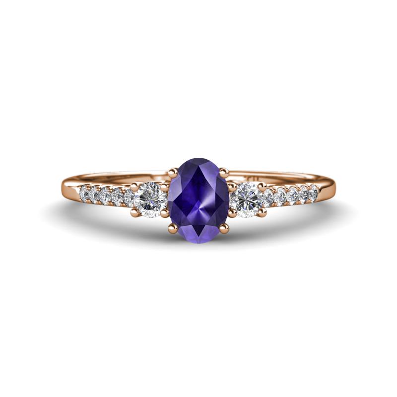 Arista Classic Oval Cut Iolite and Round Diamond Three Stone Engagement Ring 