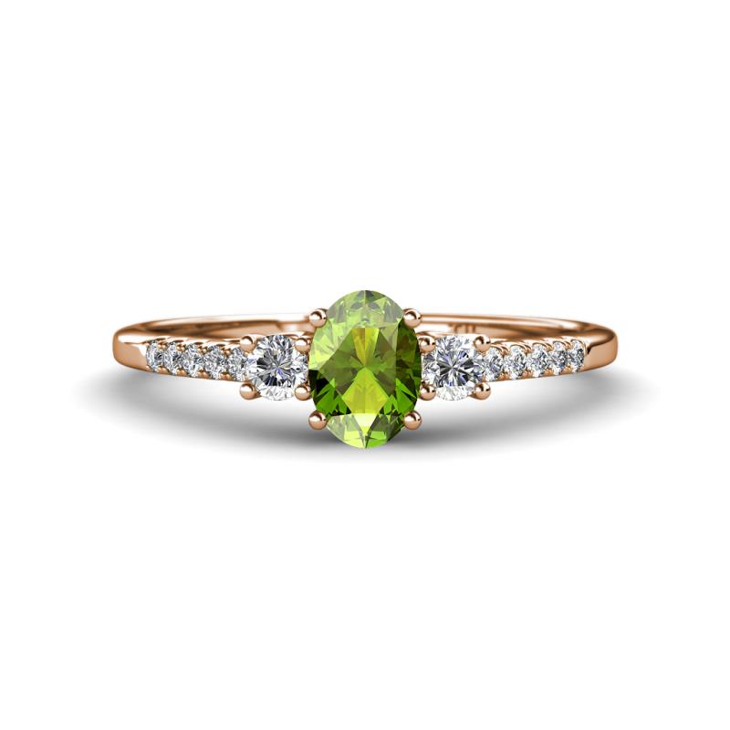 Arista Classic Oval Cut Peridot and Round Diamond Three Stone Engagement Ring 